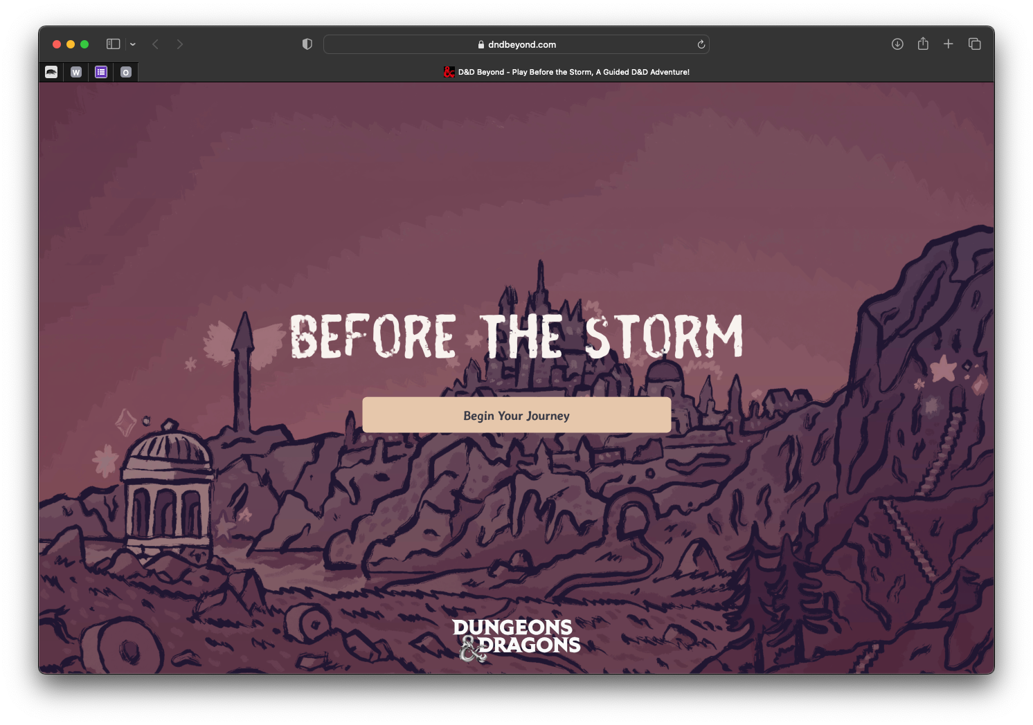 Screenshot of the Before The Storm text-based game home screen.